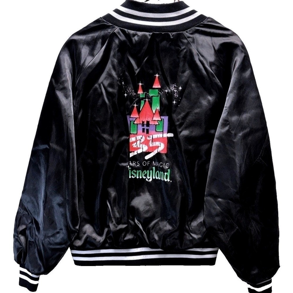Vintage Disney Wear Disneyland 35 Years of Magic Satin Bomber Jacket Black Large